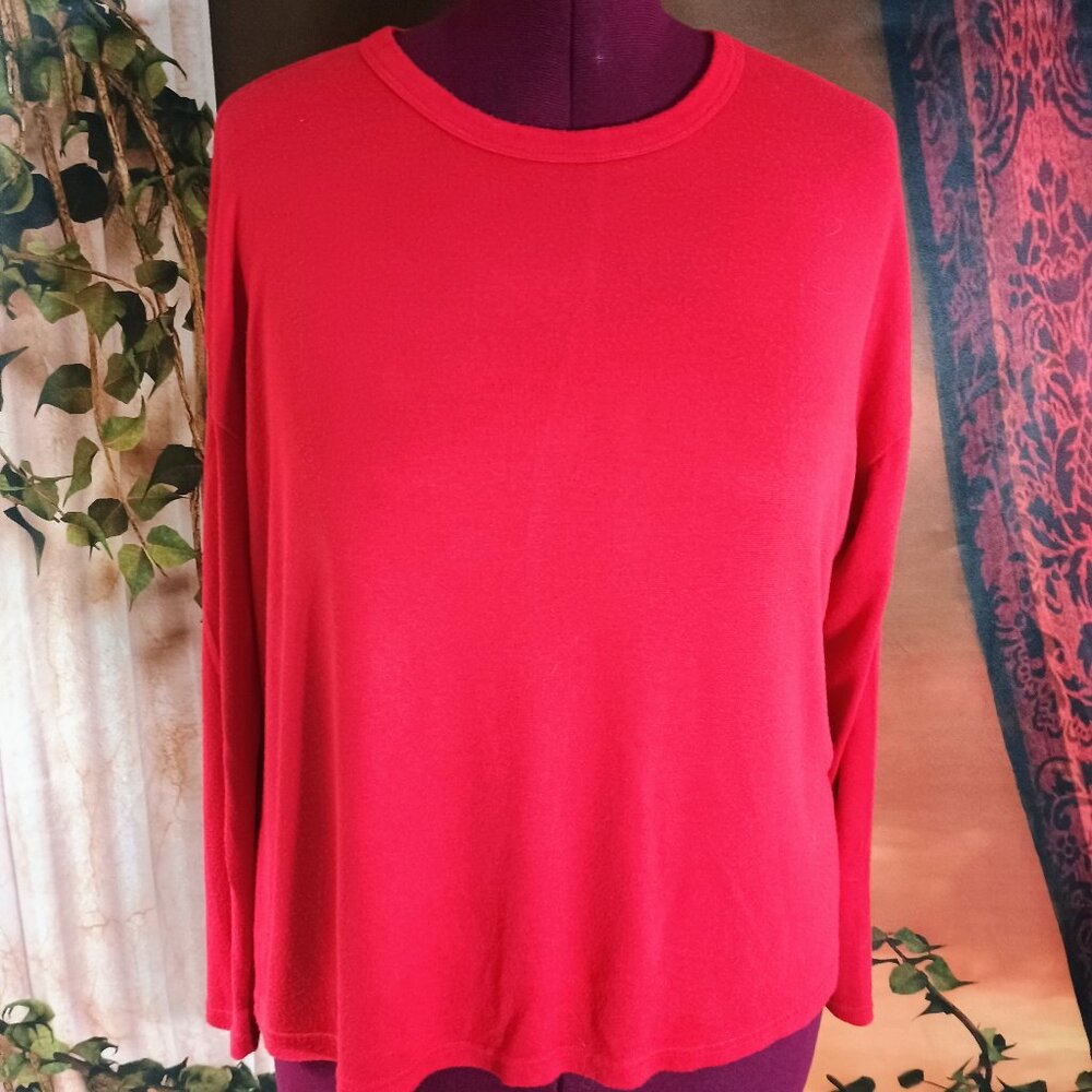 VGUC: Old Navy Sz M Red Soft Knit Crew Neck Relaxed Fit Long Sleeve Top